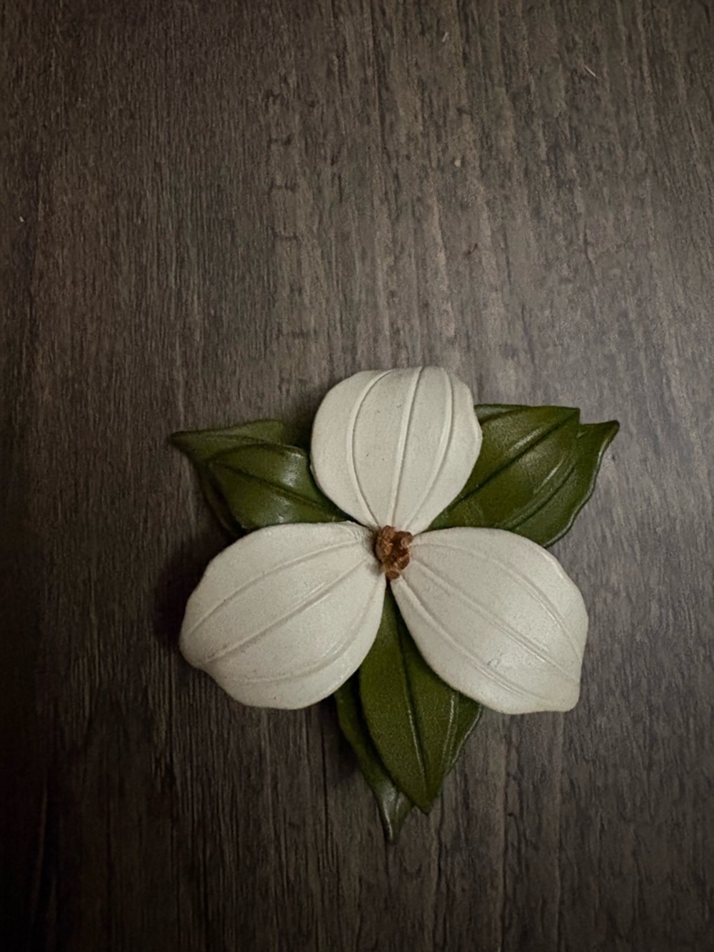 Vintage Handmade Leather Trillium Brooch